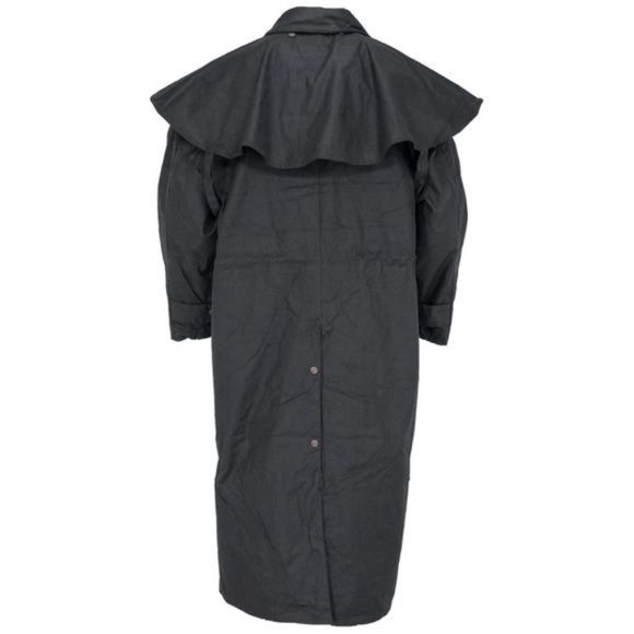 Australian outback extra long black Stockman Duster oilskin slicker ranch trench - Picture 4 of 9